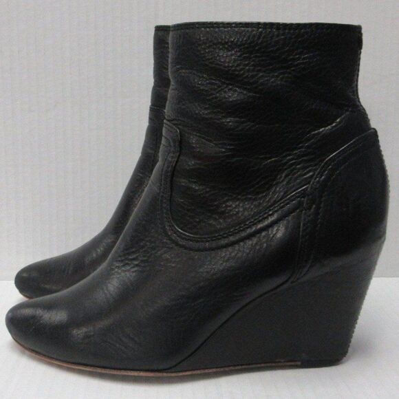 FRYE Regina Covered Wedge Boot Womens Size 6 Western Black Leather Ankle Bootie - Picture 2 of 12